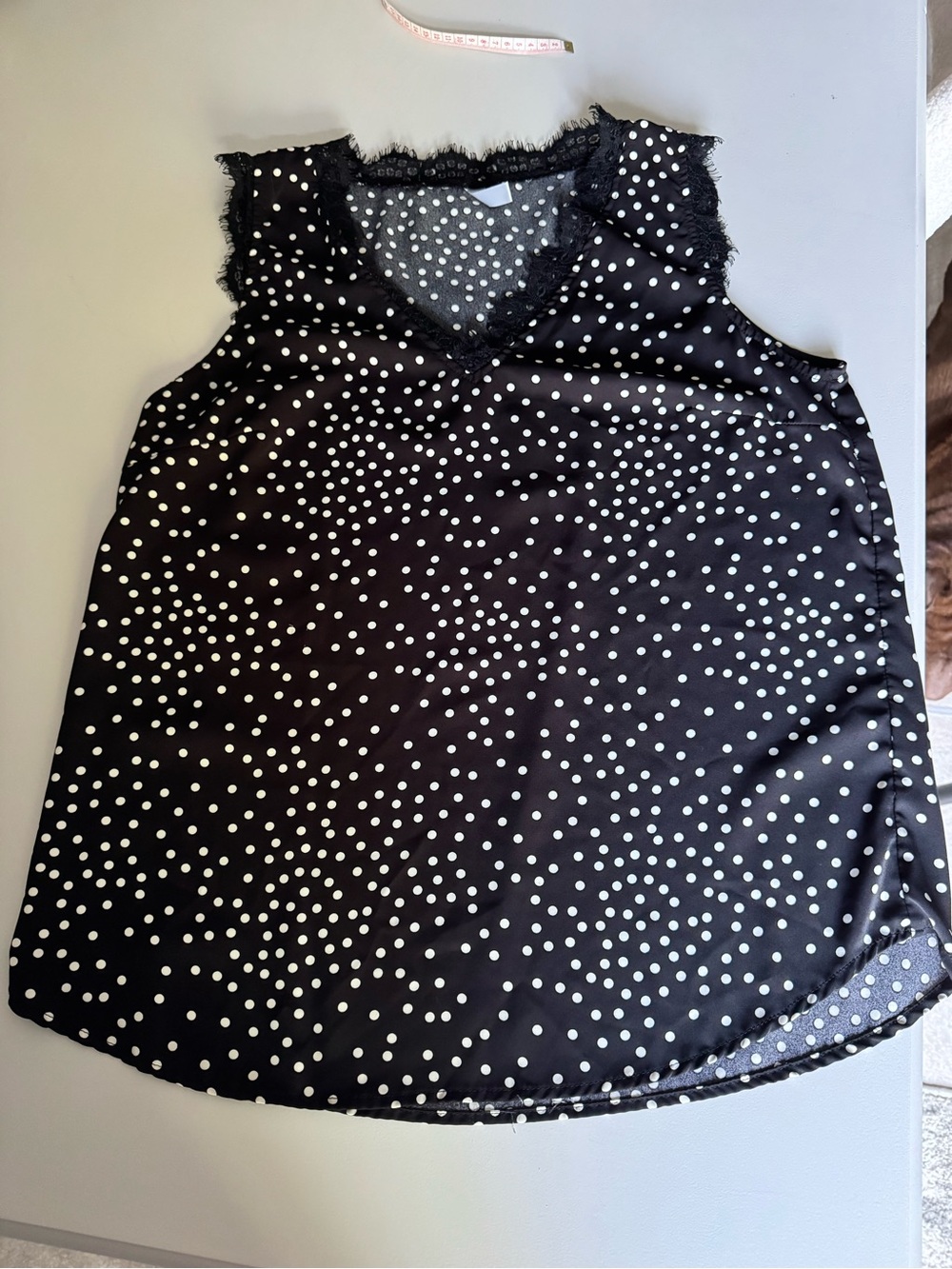 Black & White Polka Dot Sleeveless Lace-Trim Top